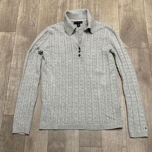 Womens Tommy Hilfiger Cable‎ Knit 3 Button Collared Pullover Sweater